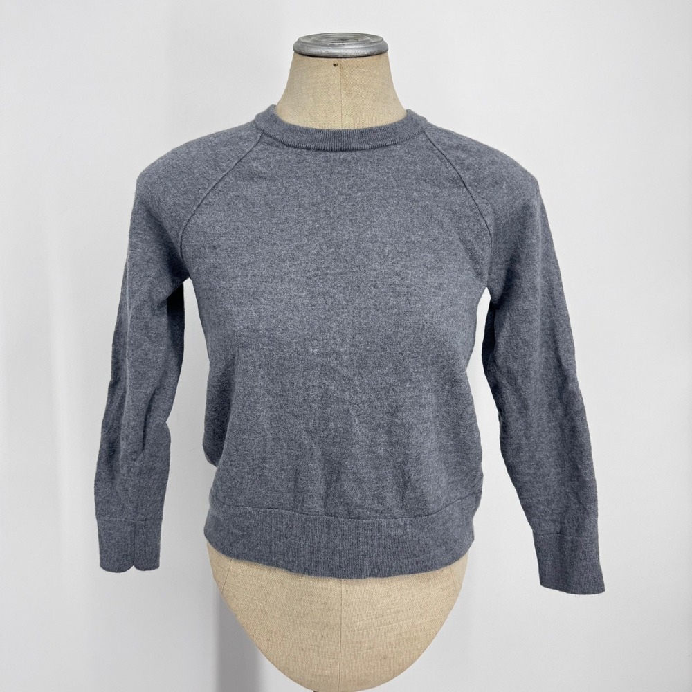 Banana Republic Sweater Womens M Gray Merino Wool Italian Yarn Raglan Crewneck